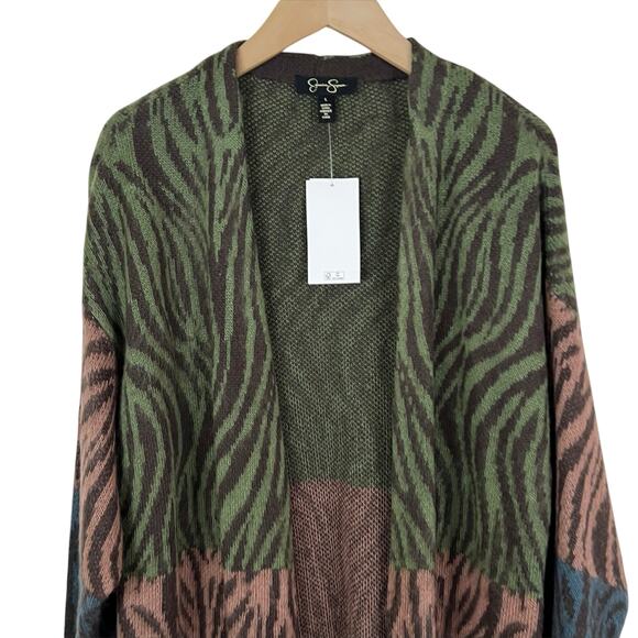 NWT Jessica Simpson Color Block Zebra Animal Print Cardigan Sweater Size Large - Picture 3 of 8